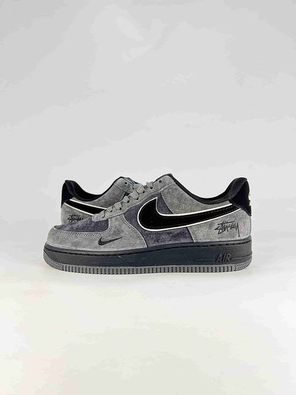 Stussy x Nike Air Force 1 Low Grey Black Textured Air Sneakers