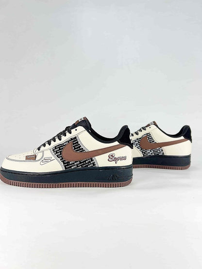 Nike x Supreme Air Force 1 07 Low KD1688-004 Supreme Graphic Sneakers Cream Brown Black