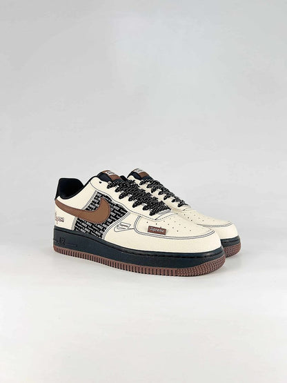 Nike x Supreme Air Force 1 07 Low KD1688-004 Supreme Graphic Sneakers Cream Brown Black