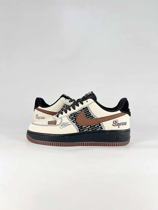 Nike x Supreme Air Force 1 07 Low KD1688-004 Supreme Graphic Sneakers Cream Brown Black