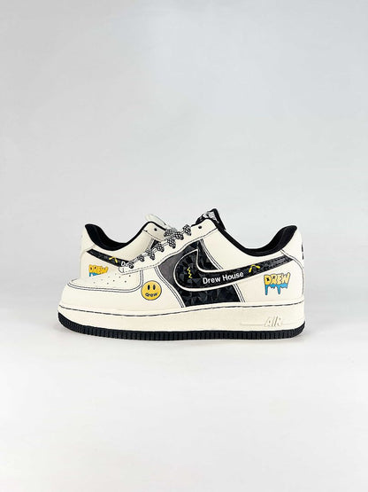 Nike x Drew House Air Force 1 07 Low KD1688-008 Drew Graphic Sneakers Cream Black Yellow