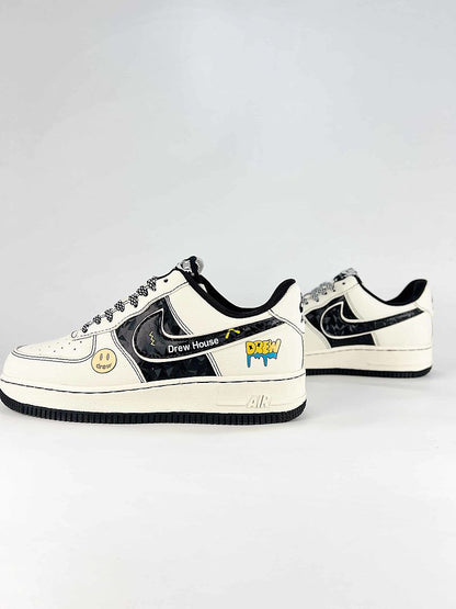 Nike x Drew House Air Force 1 07 Low KD1688-008 Drew Graphic Sneakers Cream Black Yellow