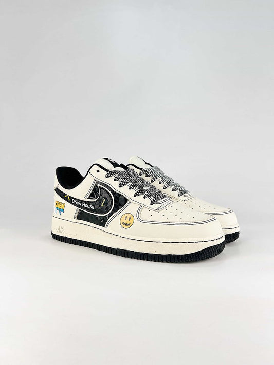 Nike x Drew House Air Force 1 07 Low KD1688-008 Drew Graphic Sneakers Cream Black Yellow