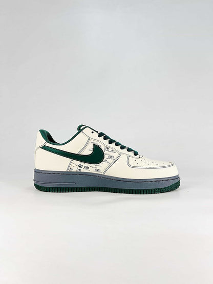 Nike x Balenciaga Air Force 1 07 Low KD1688-009 Logo Graphic Sneakers Cream Green Gray