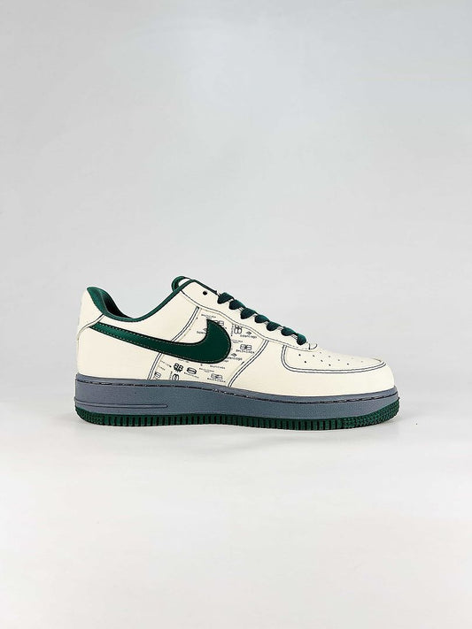 Nike x Balenciaga Air Force 1 07 Low KD1688-009 Logo Graphic Sneakers Cream Green Gray