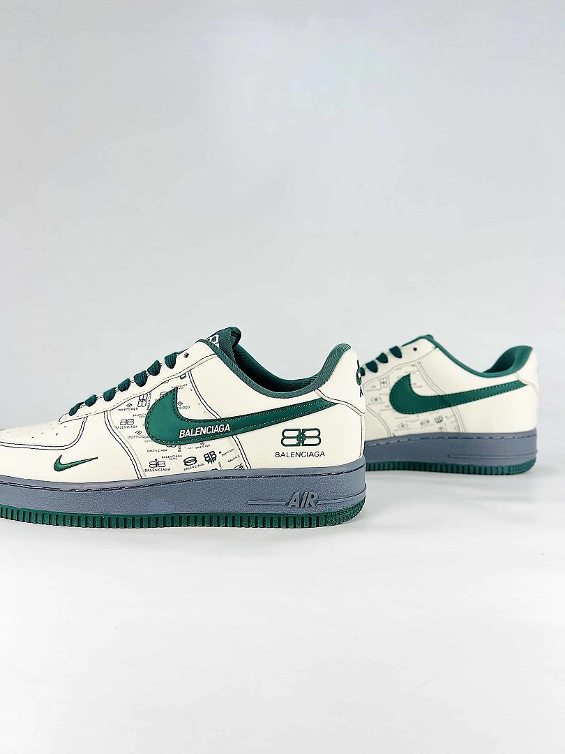 Nike x Balenciaga Air Force 1 07 Low KD1688-009 Logo Graphic Sneakers Cream Green Gray