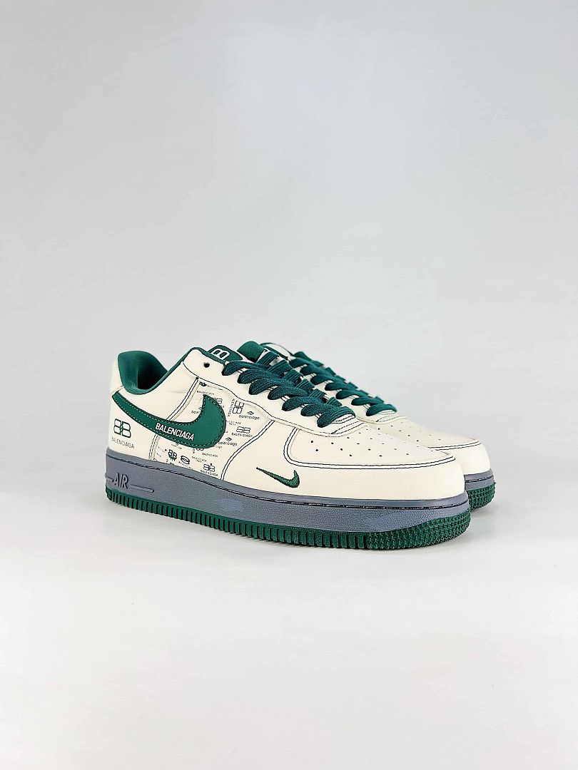 Nike x Balenciaga Air Force 1 07 Low KD1688-009 Logo Graphic Sneakers Cream Green Gray