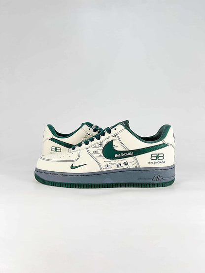 Nike x Balenciaga Air Force 1 07 Low KD1688-009 Logo Graphic Sneakers Cream Green Gray