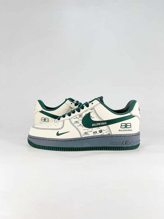 Nike x Balenciaga Air Force 1 07 Low KD1688-009 Logo Graphic Sneakers Cream Green Gray