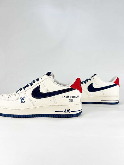 Nike x Louis Vuitton Air Force 1 07 Low LV2288-005 Monogram Graphic Sneakers Cream Navy Red