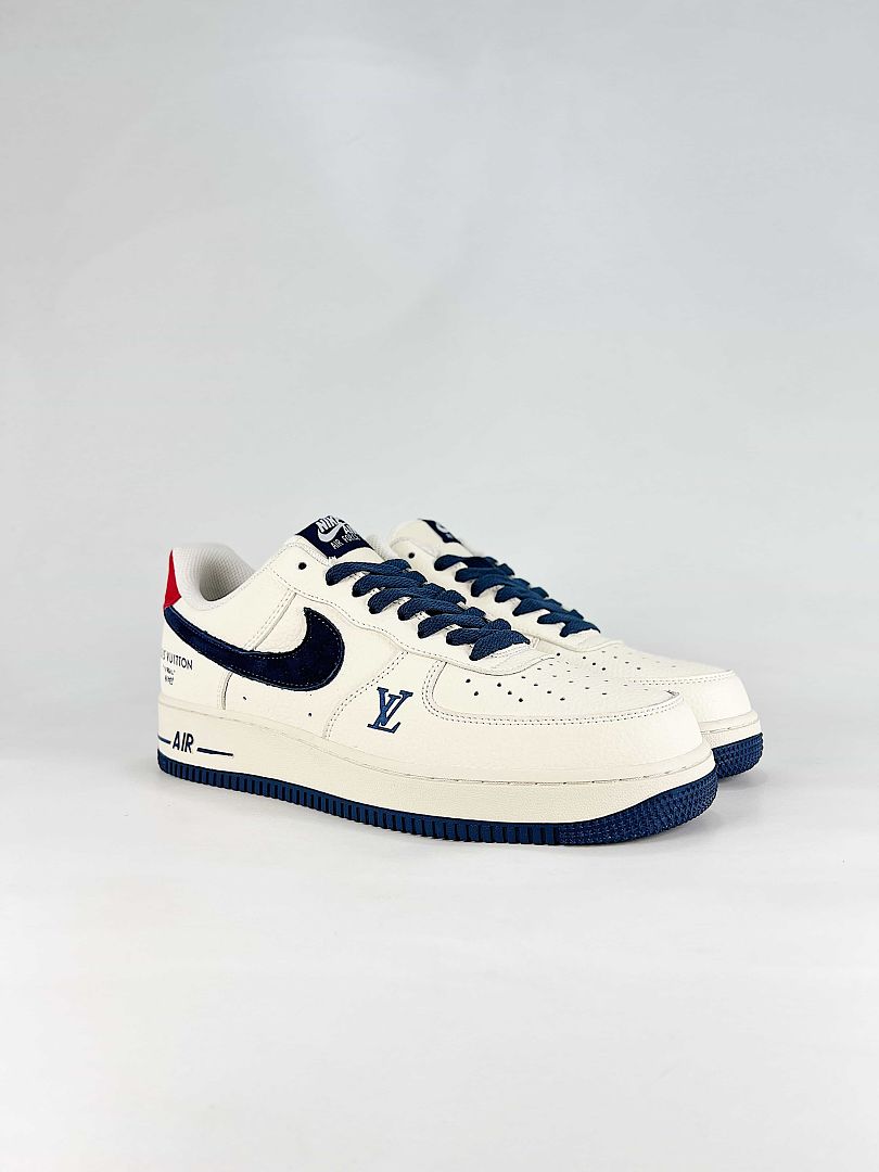 Nike x Louis Vuitton Air Force 1 07 Low LV2288-005 Monogram Graphic Sneakers Cream Navy Red