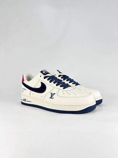 Nike x Louis Vuitton Air Force 1 07 Low LV2288-005 Monogram Graphic Sneakers Cream Navy Red