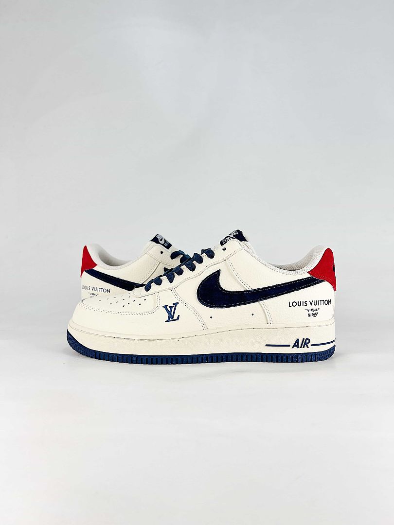 Nike x Louis Vuitton Air Force 1 07 Low LV2288-005 Monogram Graphic Sneakers Cream Navy Red
