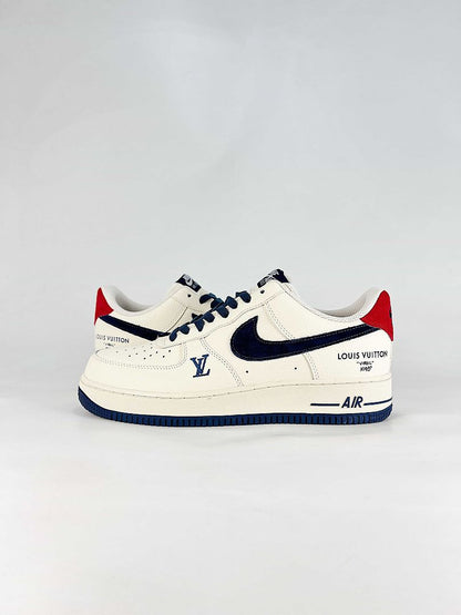 Nike x Louis Vuitton Air Force 1 07 Low LV2288-005 Monogram Graphic Sneakers Cream Navy Red