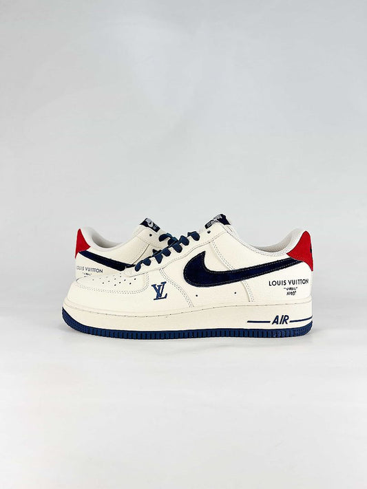 Nike x Louis Vuitton Air Force 1 07 Low LV2288-005 Monogram Graphic Sneakers Cream Navy Red