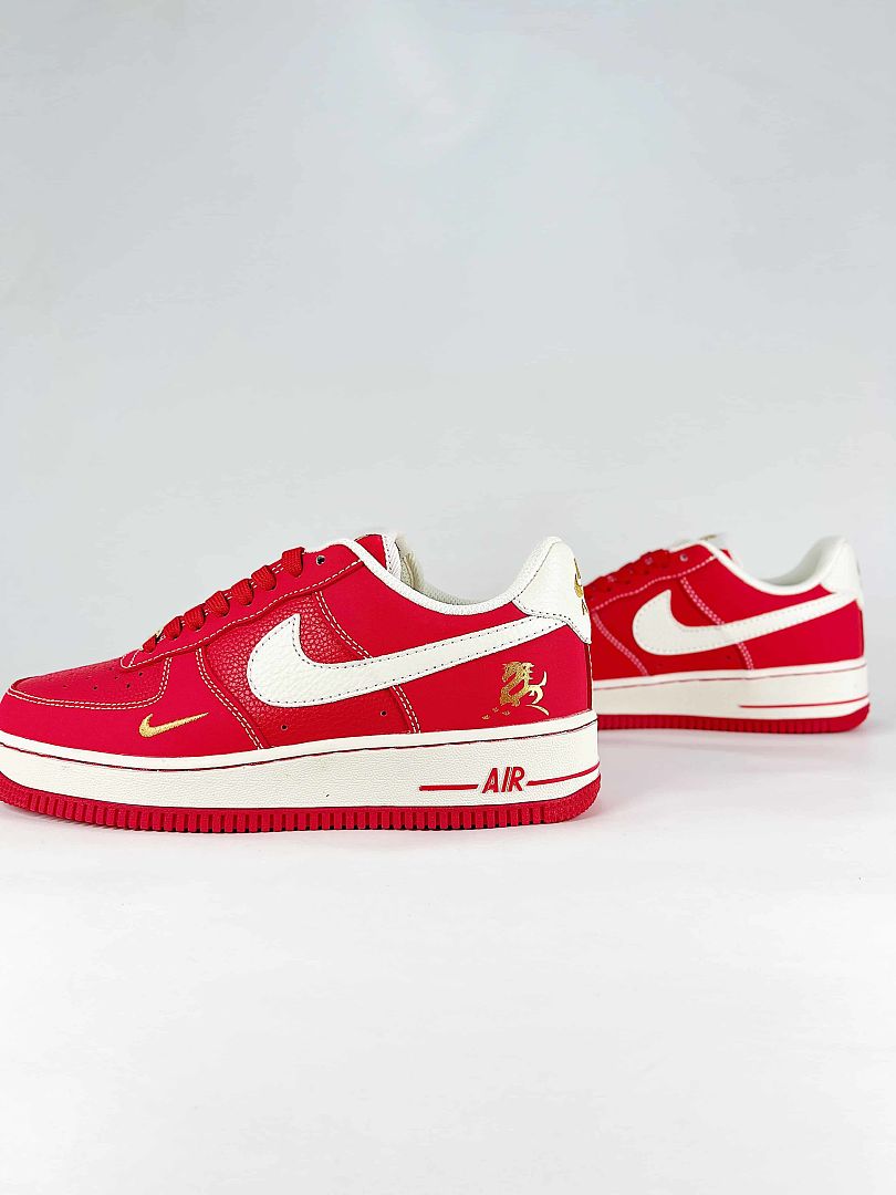 Nike Air Force 1 Low Red White Gold Graphic Air Sneakers