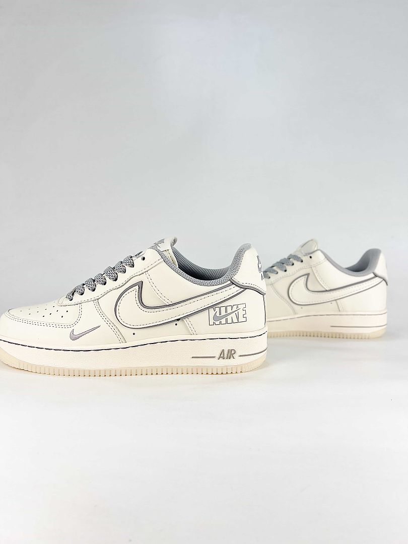Nike Air Force 1 07 Low SM6668-133 Tonal Logo Detail Sneakers Cream Gray