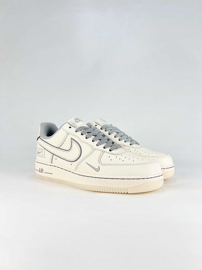 Nike Air Force 1 07 Low SM6668-133 Tonal Logo Detail Sneakers Cream Gray