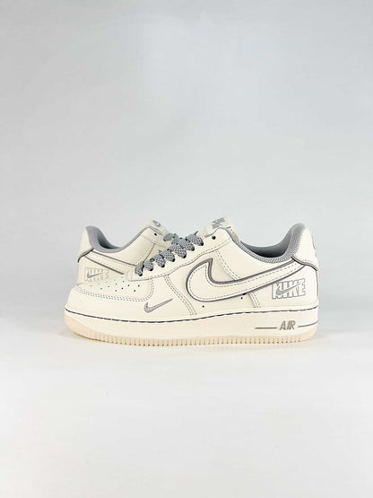 Nike Air Force 1 07 Low SM6668-133 Tonal Logo Detail Sneakers Cream Gray