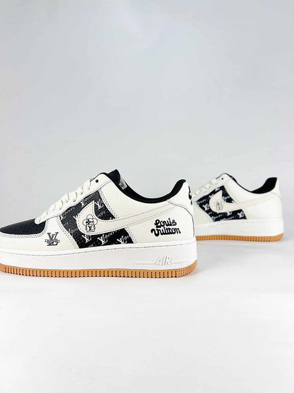 Nike x Louis Vuitton Air Force 1 07 Low WY0655-110 Monogram Graphic Sneakers White Black Gum