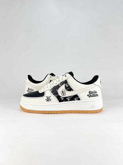 Nike x Louis Vuitton Air Force 1 07 Low WY0655-110 Monogram Graphic Sneakers White Black Gum