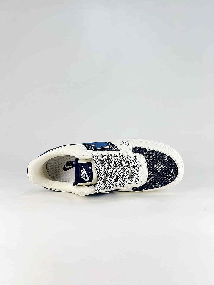 Nike x Louis Vuitton Air Force 1 07 Low WY0655-121 Monogram Graphic Sneakers White Blue Black