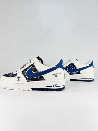 Nike x Louis Vuitton Air Force 1 07 Low WY0655-121 Monogram Graphic Sneakers White Blue Black