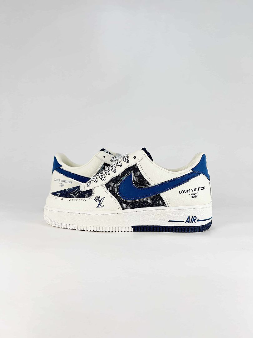 Nike x Louis Vuitton Air Force 1 07 Low WY0655-121 Monogram Graphic Sneakers White Blue Black
