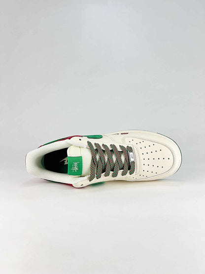 Nike Air Force 1 07 Low XD9314-615 Stussy Graphic Sneakers Red White Green