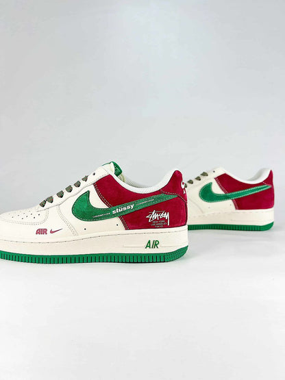 Nike Air Force 1 07 Low XD9314-615 Stussy Graphic Sneakers Red White Green