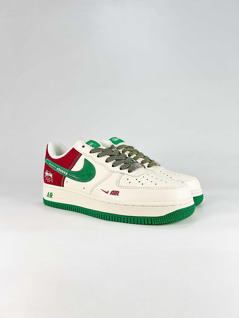 Nike Air Force 1 07 Low XD9314-615 Stussy Graphic Sneakers Red White Green