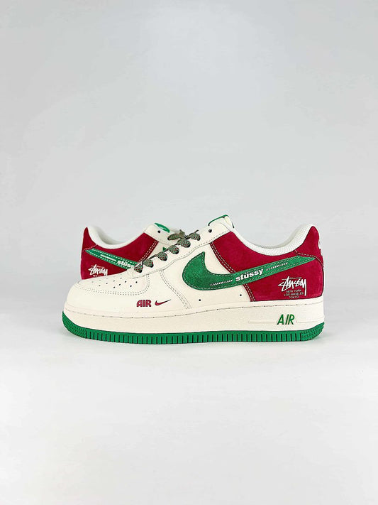 Nike Air Force 1 07 Low XD9314-615 Stussy Graphic Sneakers Red White Green