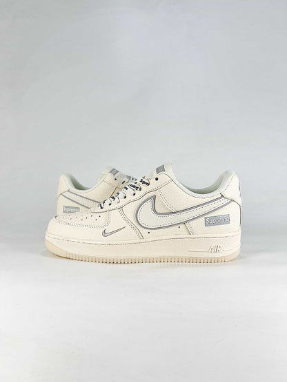 Nike x Supreme Air Force 1 07 Low XX3168-193 Logo Detail Sneakers Cream White Gray