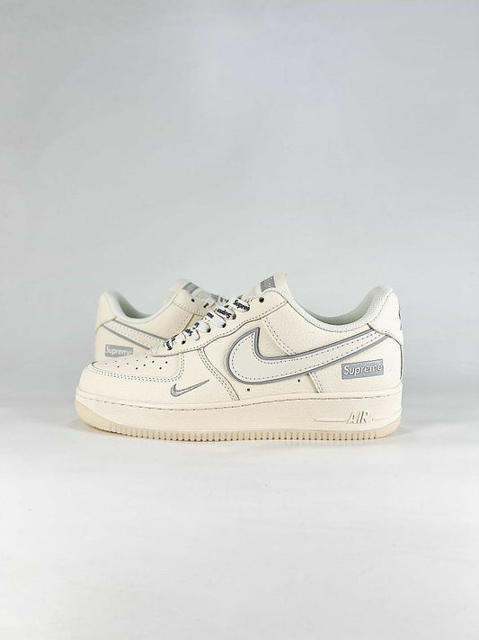 Nike x Supreme Air Force 1 07 Low XX3168-193 Logo Detail Sneakers Cream White Gray