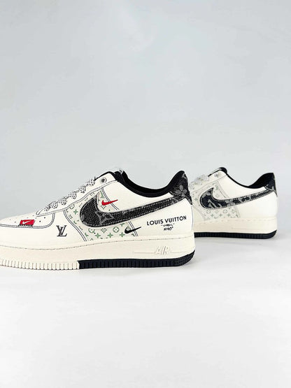Nike x Louis Vuitton Air Force 1 07 Low YX5066-341 Monogram Graphic Sneakers Cream Black Red