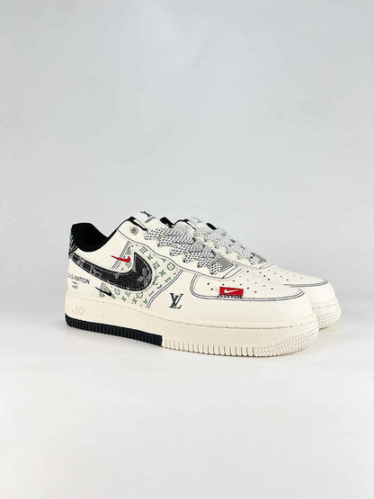 Nike x Louis Vuitton Air Force 1 07 Low YX5066-341 Monogram Graphic Sneakers Cream Black Red