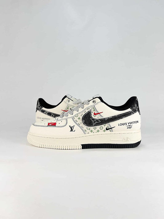 Nike x Louis Vuitton Air Force 1 07 Low YX5066-341 Monogram Graphic Sneakers Cream Black Red