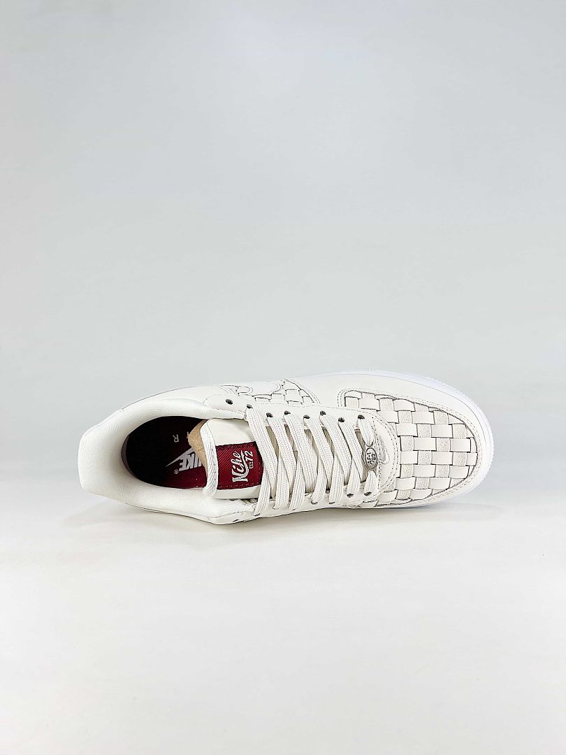 Kith x Nike Air Force 1 Low Triple White Woven Sneakers