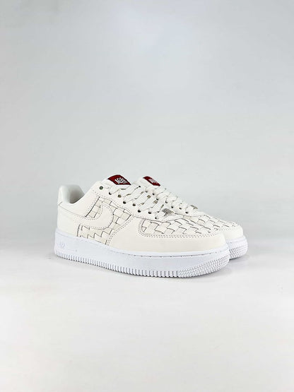 Kith x Nike Air Force 1 Low Triple White Woven Sneakers
