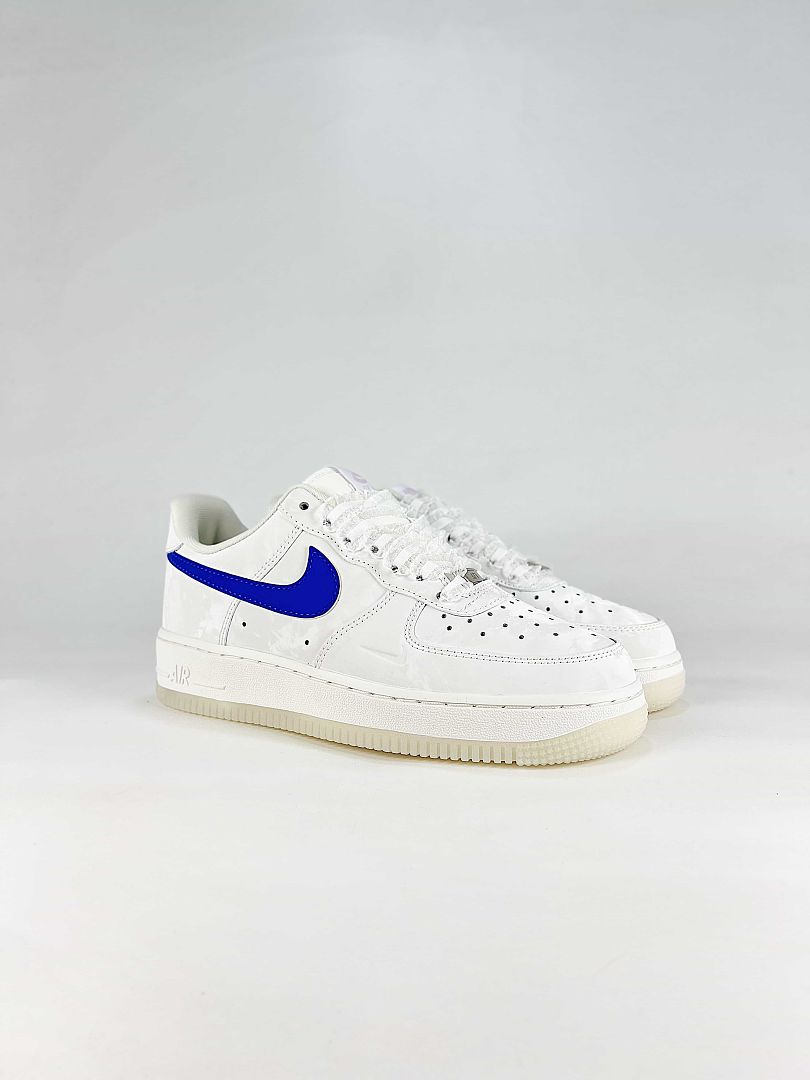 Nike Air Force 1 07 Low IW1235-121 Blue Swoosh Low Top Sneakers White Royal Blue
