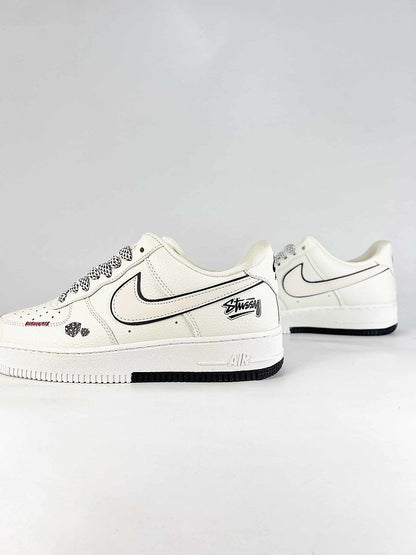 Stussy x Nike Air Force 1 Low White Black Red Air Sneakers
