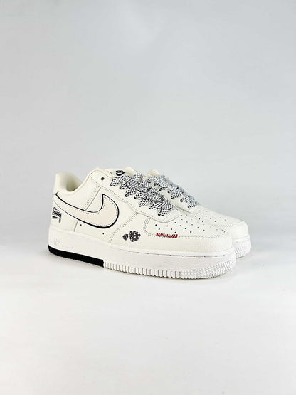 Stussy x Nike Air Force 1 Low White Black Red Air Sneakers