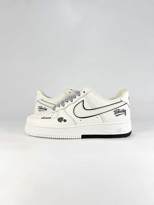 Stussy x Nike Air Force 1 Low White Black Red Air Sneakers