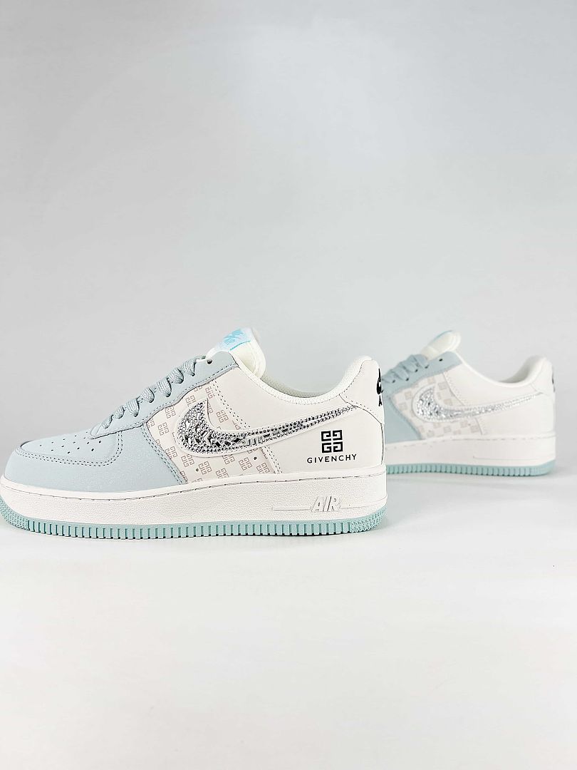 Nike x Givenchy Air Force 1 07 Low XL1979-211 Givenchy Pattern Swoosh Sneakers White Light Blue Black