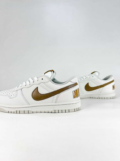 Nike Big Lux 854166-100 Metallic Swoosh Sneakers White Gold