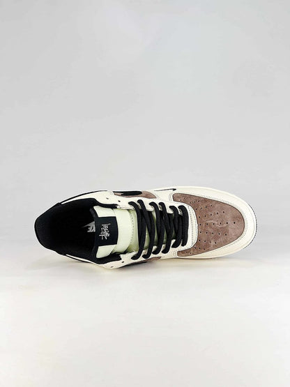 Stussy x Nike Air Force 1 Low Cream Brown Black Sneakers