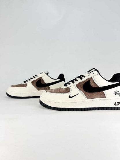 Stussy x Nike Air Force 1 Low Cream Brown Black Sneakers