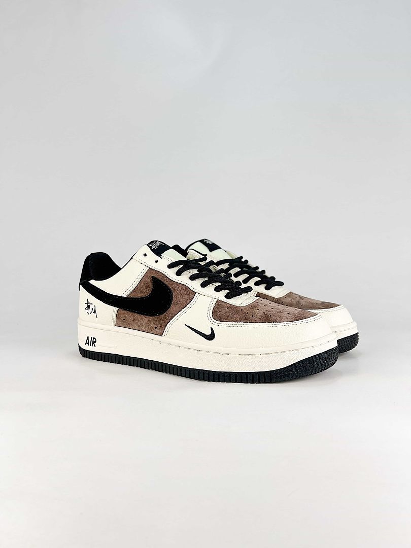 Stussy x Nike Air Force 1 Low Cream Brown Black Sneakers