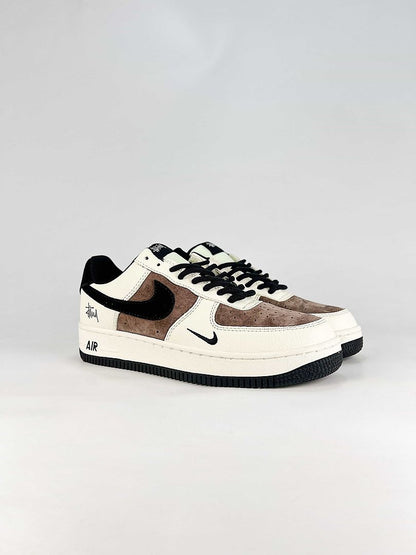 Stussy x Nike Air Force 1 Low Cream Brown Black Sneakers