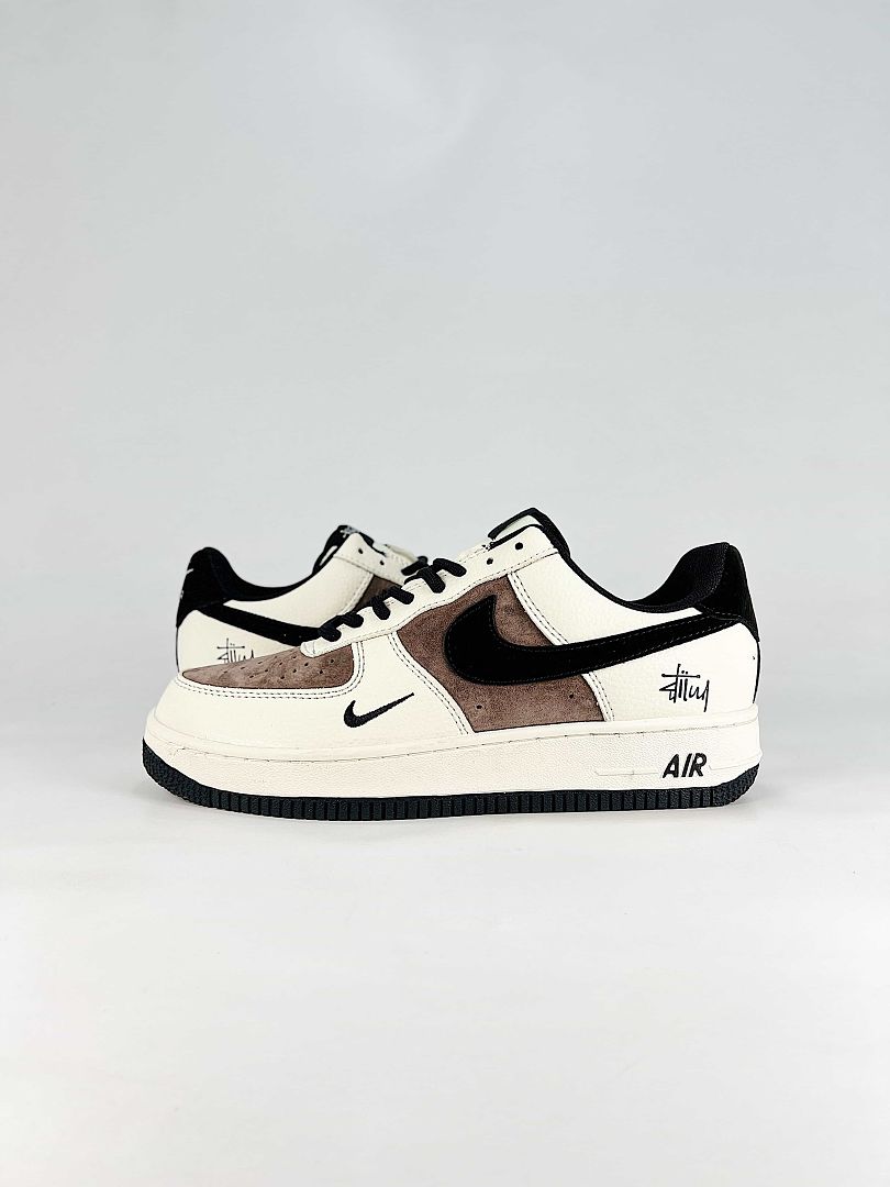 Stussy x Nike Air Force 1 Low Cream Brown Black Sneakers